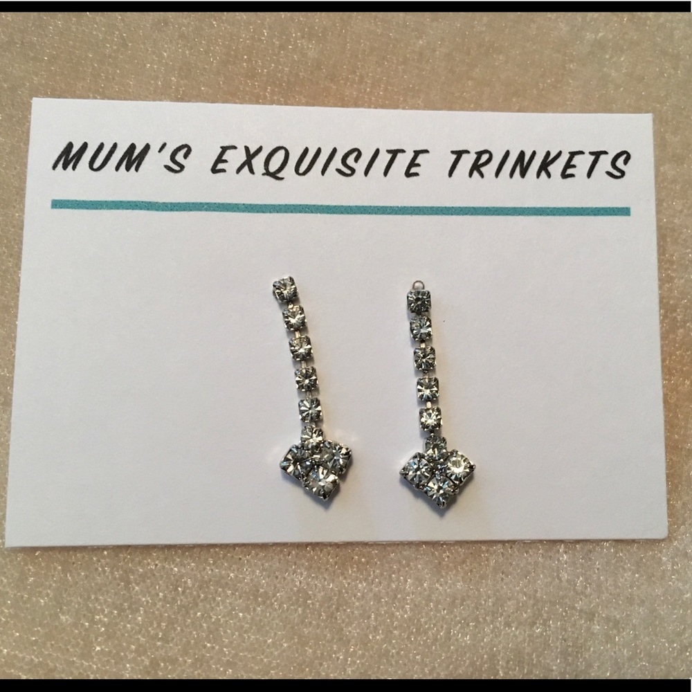 Push Post Back Rhinestone Heart Drop Earrings